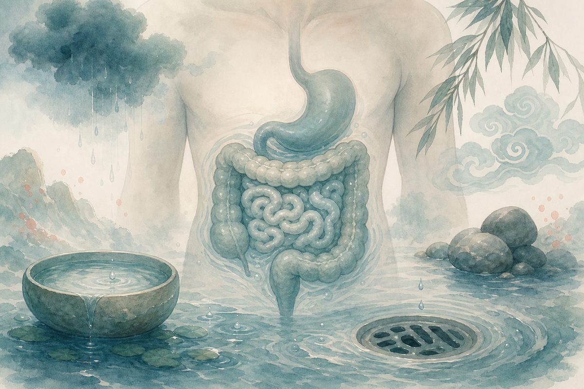 中醫濕氣影響消化的概念示意